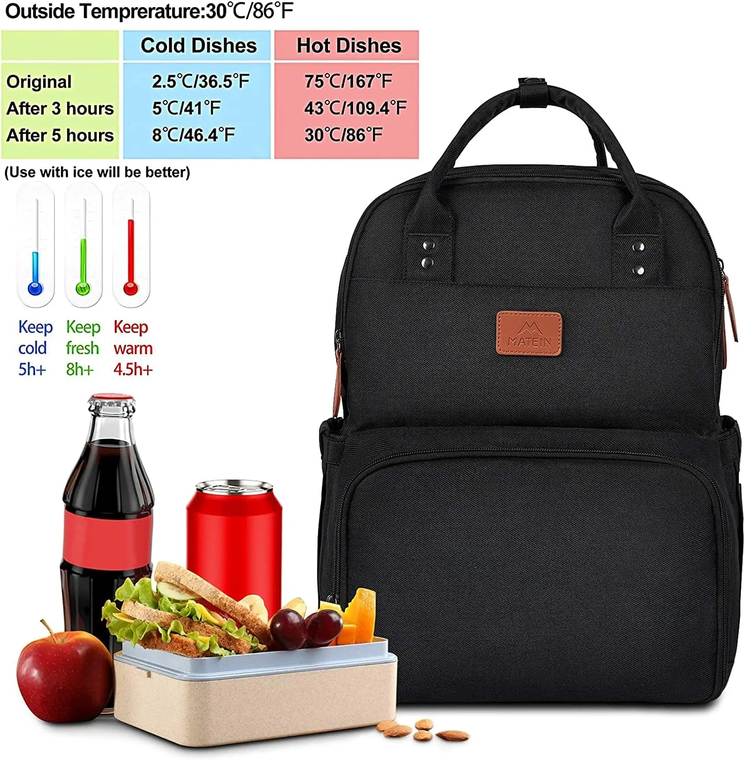 MATEIN Work Backpack Woman, Insulated Cooler Backpacks with Lunch Box, 15.6 Inch Laptop Backpack with USB Port Reusable Water Resistant Tote Food Bag for College Beach Camping Picnics Womens Gifts