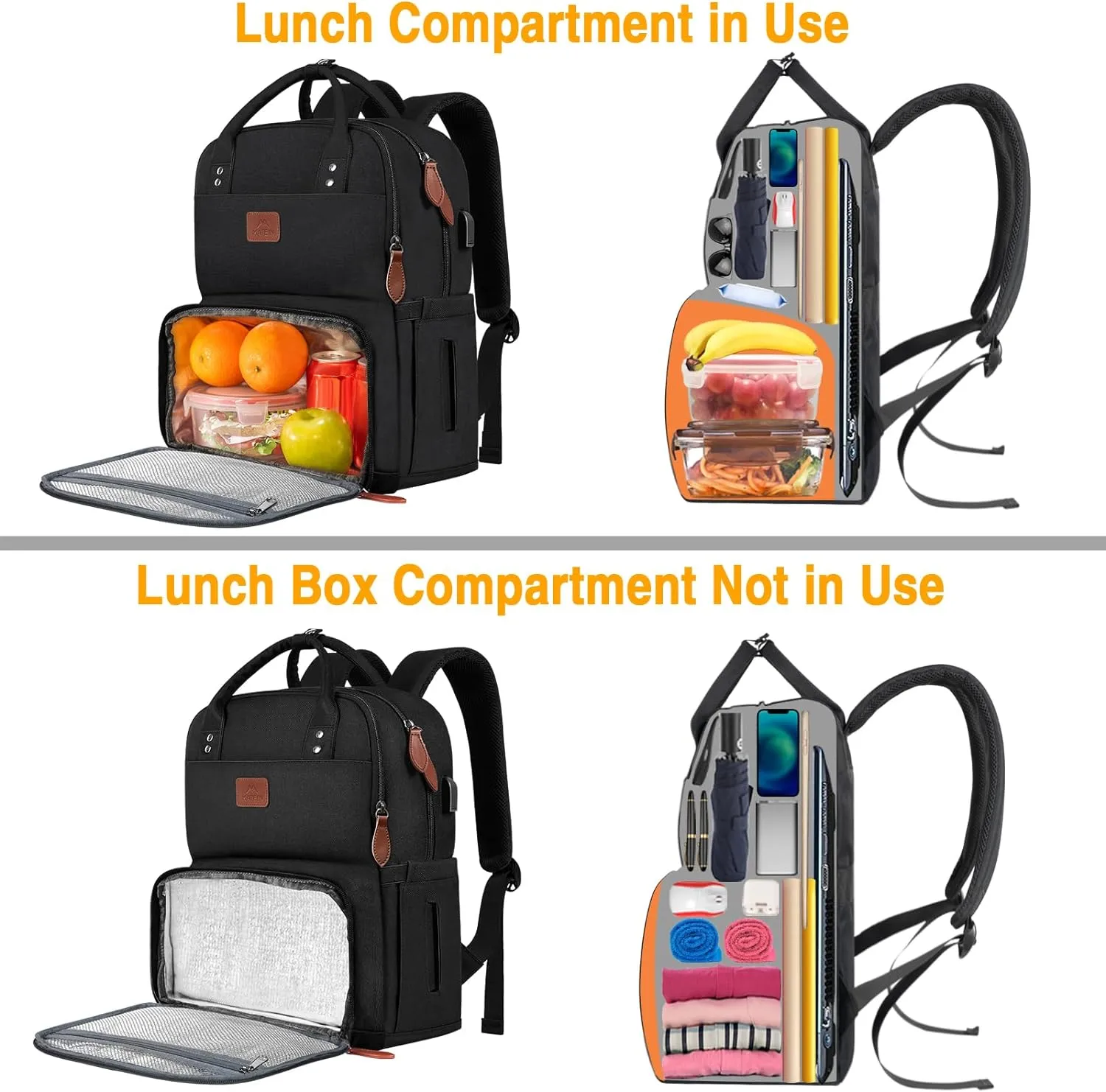 MATEIN Work Backpack Woman, Insulated Cooler Backpacks with Lunch Box, 15.6 Inch Laptop Backpack with USB Port Reusable Water Resistant Tote Food Bag for College Beach Camping Picnics Womens Gifts