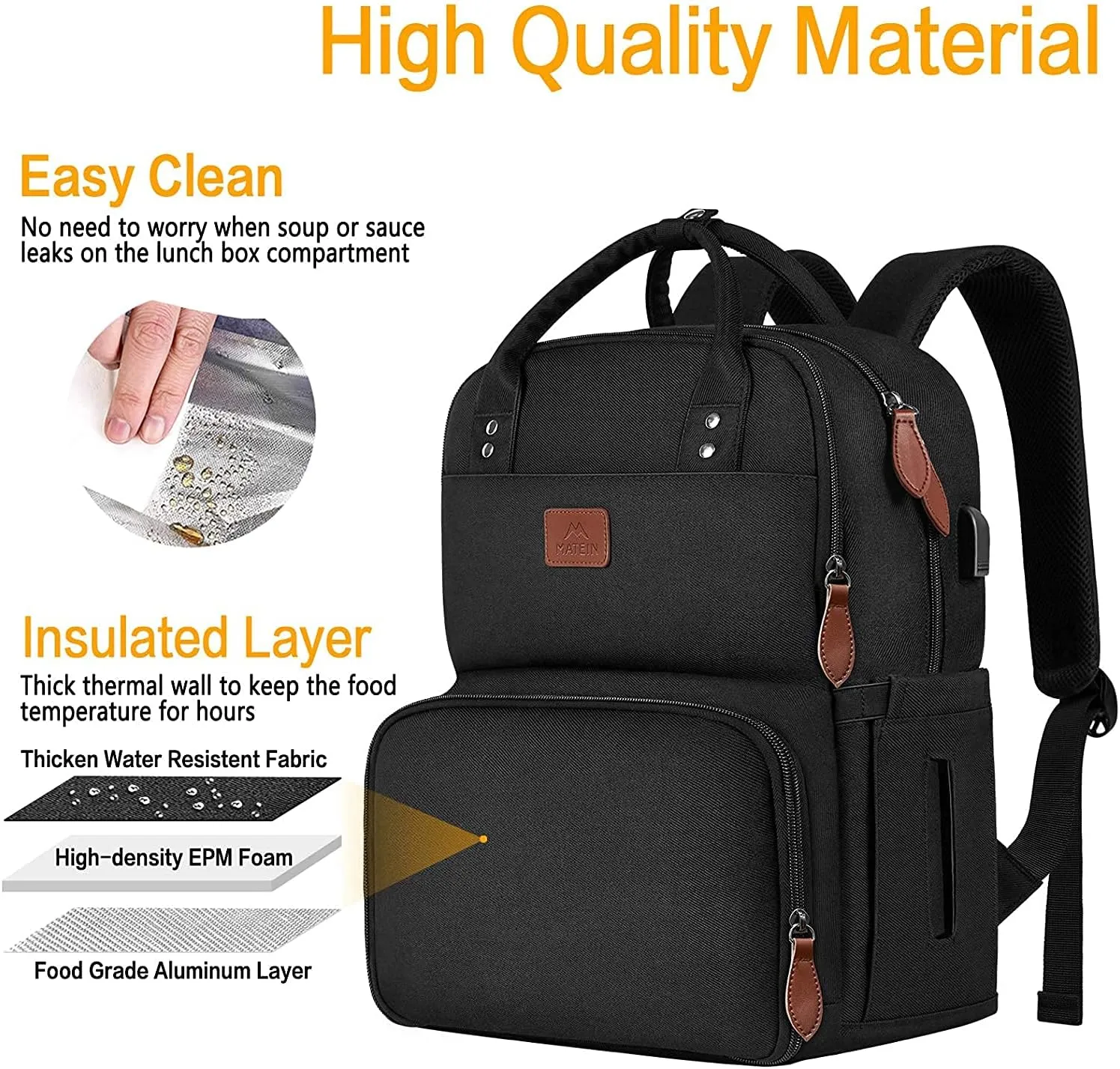 MATEIN Work Backpack Woman, Insulated Cooler Backpacks with Lunch Box, 15.6 Inch Laptop Backpack with USB Port Reusable Water Resistant Tote Food Bag for College Beach Camping Picnics Womens Gifts