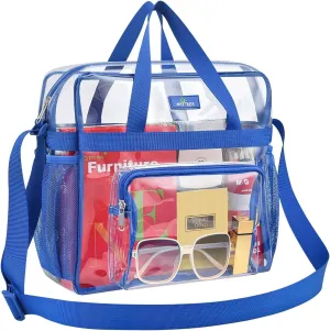 MAY TREE Clear Bag for Stadium Events 12×6×12 Clear Tote Lunch Bag with Reinforced Straps for Work and Sporting Events, Blue