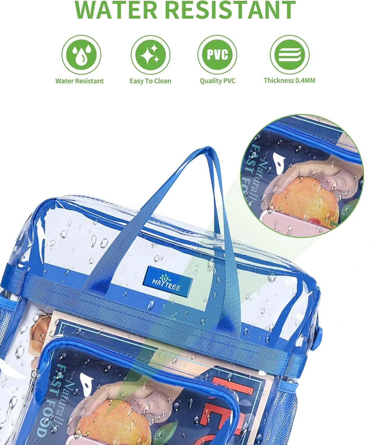 MAY TREE Clear Bag for Stadium Events 12×6×12 Clear Tote Lunch Bag with Reinforced Straps for Work and Sporting Events, Blue