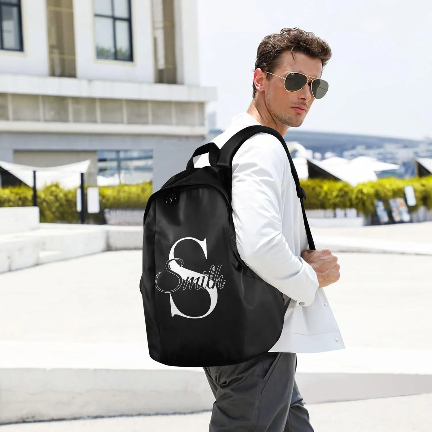 MCHIVER Custom Travel Backpack Black Personalized Casual Daypack Backpacks Lightweight Carry on Bag Water Resistant Large Backpack for Men Women
