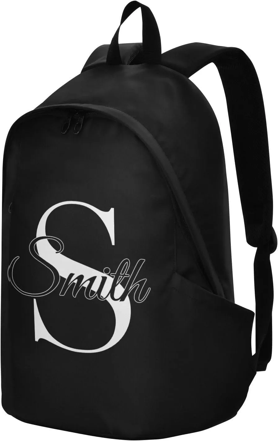 MCHIVER Custom Travel Backpack Black Personalized Casual Daypack Backpacks Lightweight Carry on Bag Water Resistant Large Backpack for Men Women