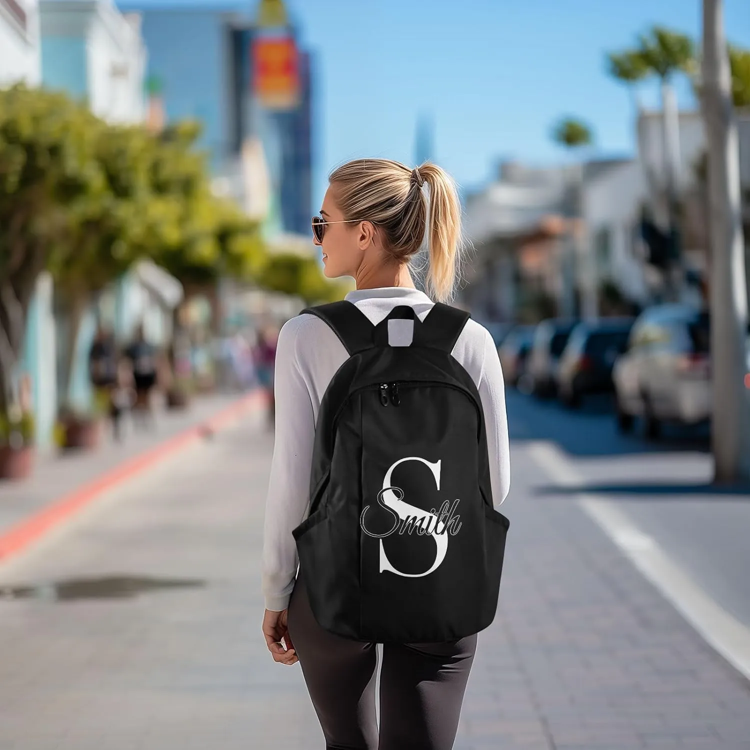 MCHIVER Custom Travel Backpack Black Personalized Casual Daypack Backpacks Lightweight Carry on Bag Water Resistant Large Backpack for Men Women