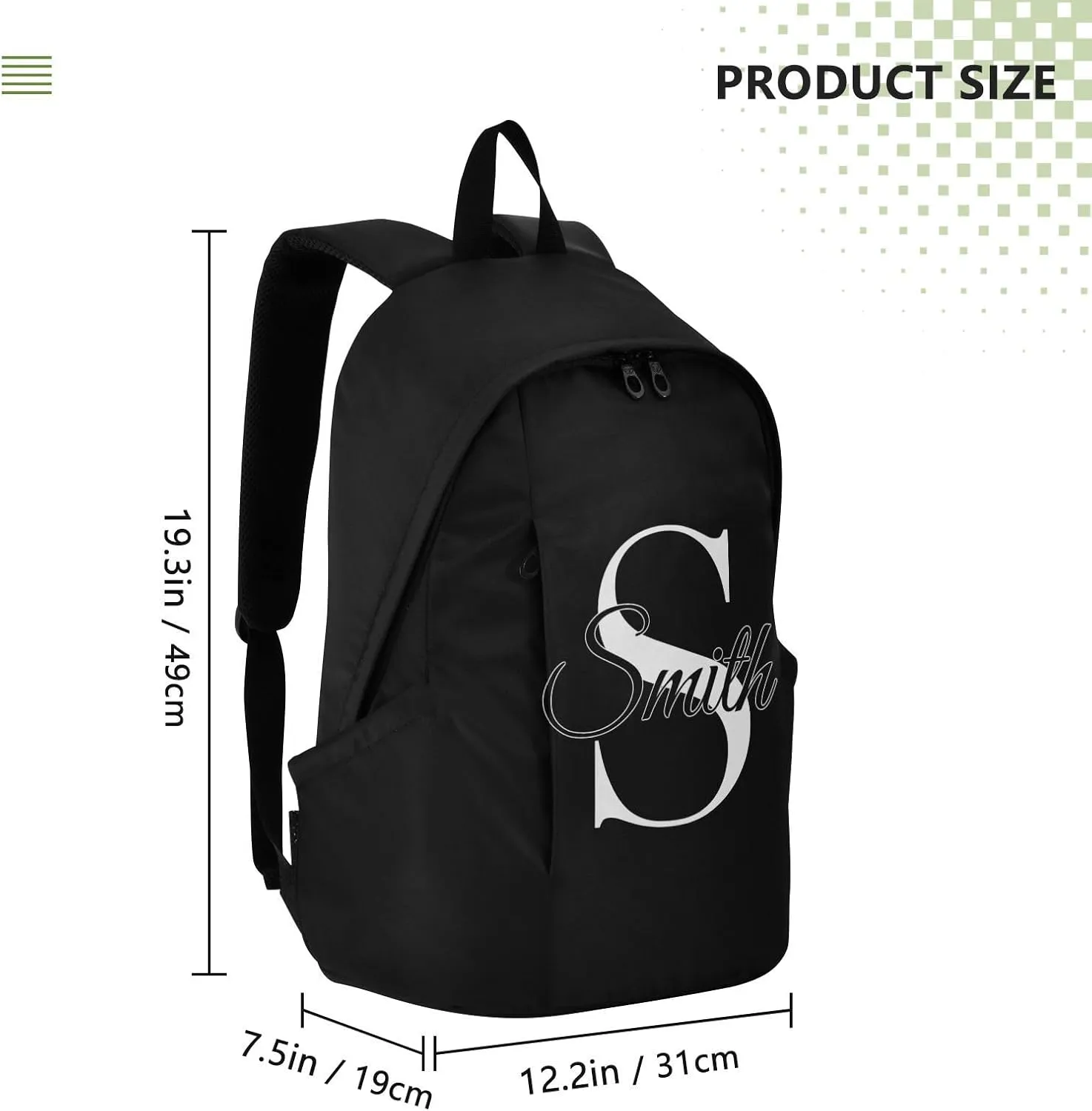 MCHIVER Custom Travel Backpack Black Personalized Casual Daypack Backpacks Lightweight Carry on Bag Water Resistant Large Backpack for Men Women
