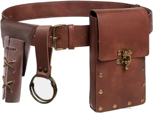 Medieval Leather Belt Pouch Waist Bag Phone Holder Knight Sword Frog Dagger Holster Renaissance Pirate Halloween Costume Cosplay