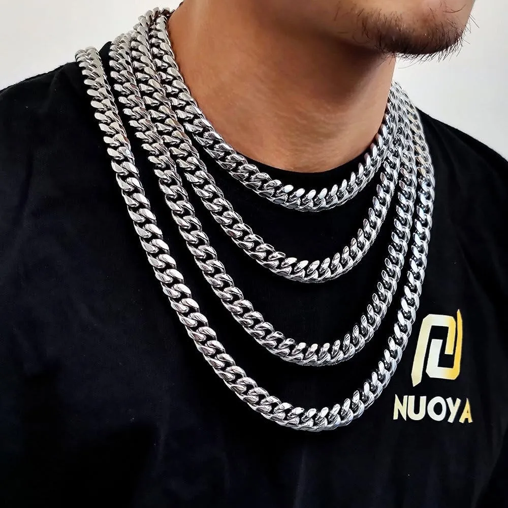 Men's 18K gold or white gold necklace lightning Miami Cuban chain light luxury jewelry suitable for gifting to husbands, fathers, brothers holiday gifts with gift box packaging