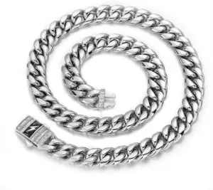 Men's 18K gold or white gold necklace lightning Miami Cuban chain light luxury jewelry suitable for gifting to husbands, fathers, brothers holiday gifts with gift box packaging