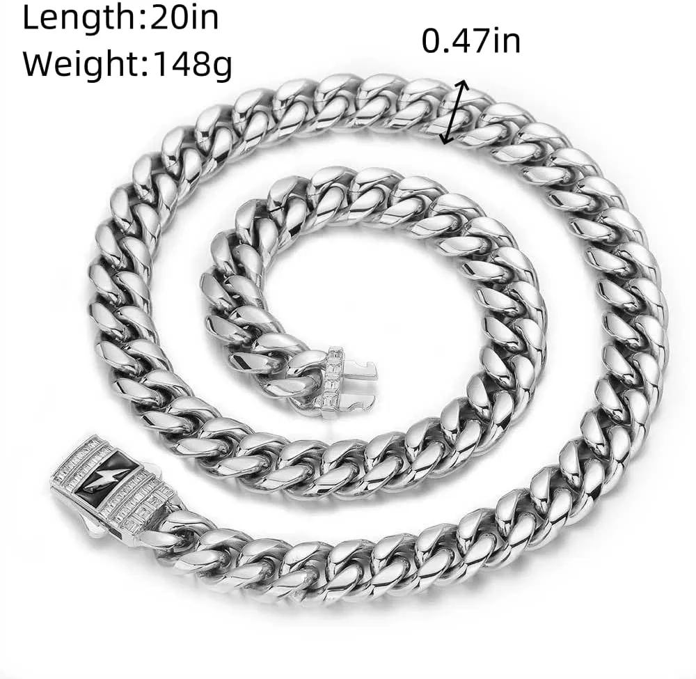 Men's 18K gold or white gold necklace lightning Miami Cuban chain light luxury jewelry suitable for gifting to husbands, fathers, brothers holiday gifts with gift box packaging