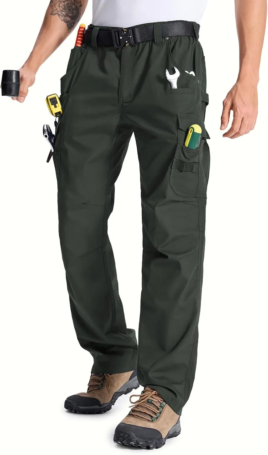 Mens Cargo Tactical Pants with 11 Pockets Work Hiking Water Resistant Lightweight Ripstop Military Pants