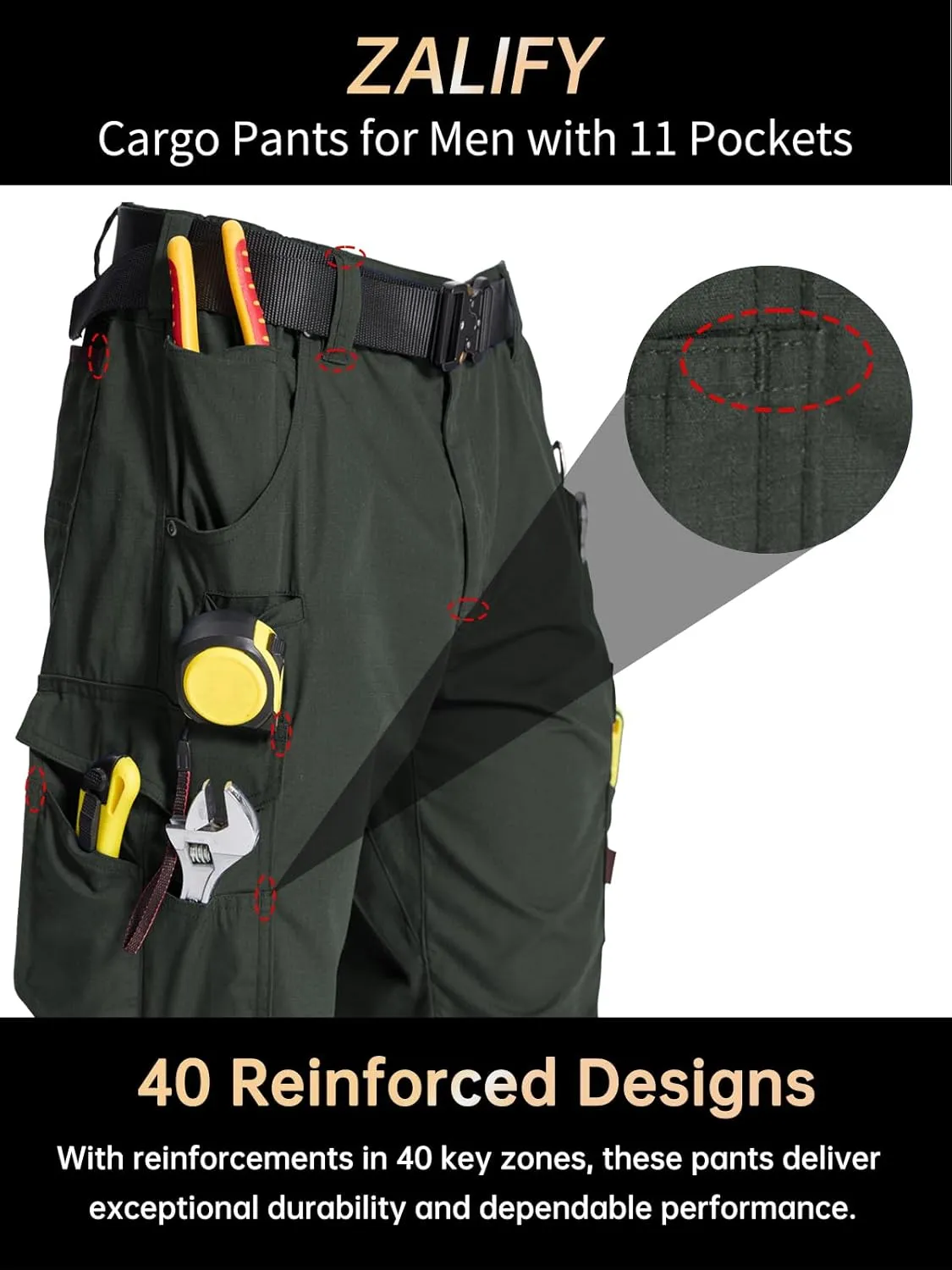 Mens Cargo Tactical Pants with 11 Pockets Work Hiking Water Resistant Lightweight Ripstop Military Pants