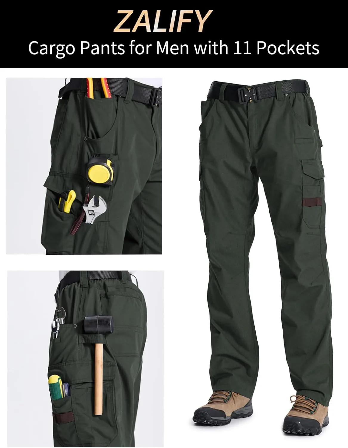 Mens Cargo Tactical Pants with 11 Pockets Work Hiking Water Resistant Lightweight Ripstop Military Pants