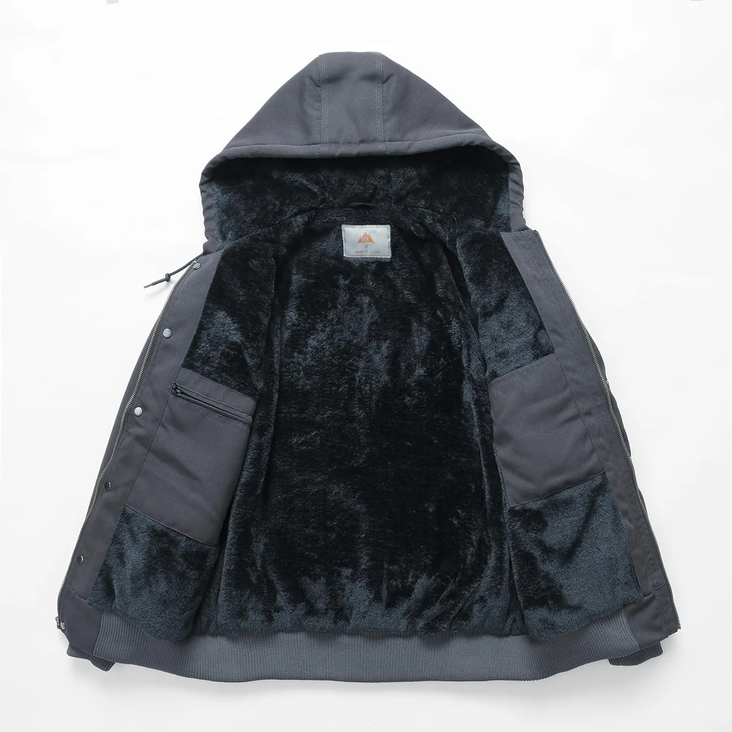 Men's Fit Relaxed Work Coat Fleece Lined Waterproof Workwear Winter Hooded Jacket with Multiple Pockets