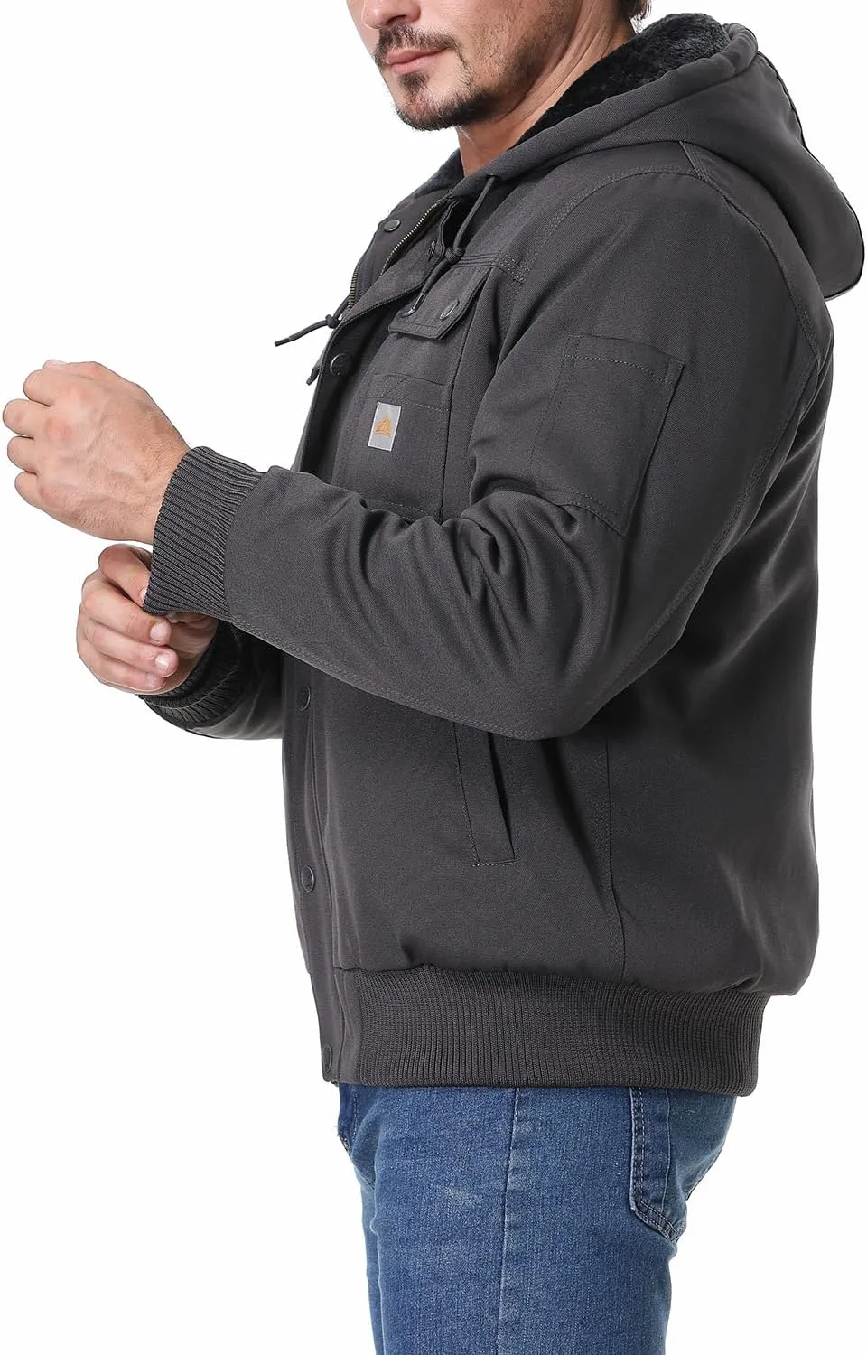 Men's Fit Relaxed Work Coat Fleece Lined Waterproof Workwear Winter Hooded Jacket with Multiple Pockets