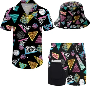 Men's Hawaiian Shirt and Shorts Set 2 Piece Beach Outfits with Bucket Hats for Beach Days and Summer Vibes