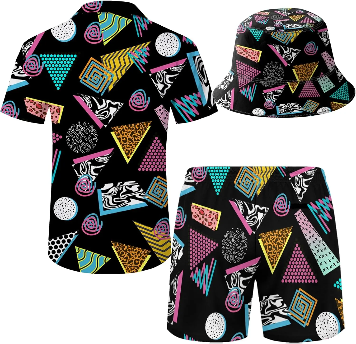 Men's Hawaiian Shirt and Shorts Set 2 Piece Beach Outfits with Bucket Hats for Beach Days and Summer Vibes