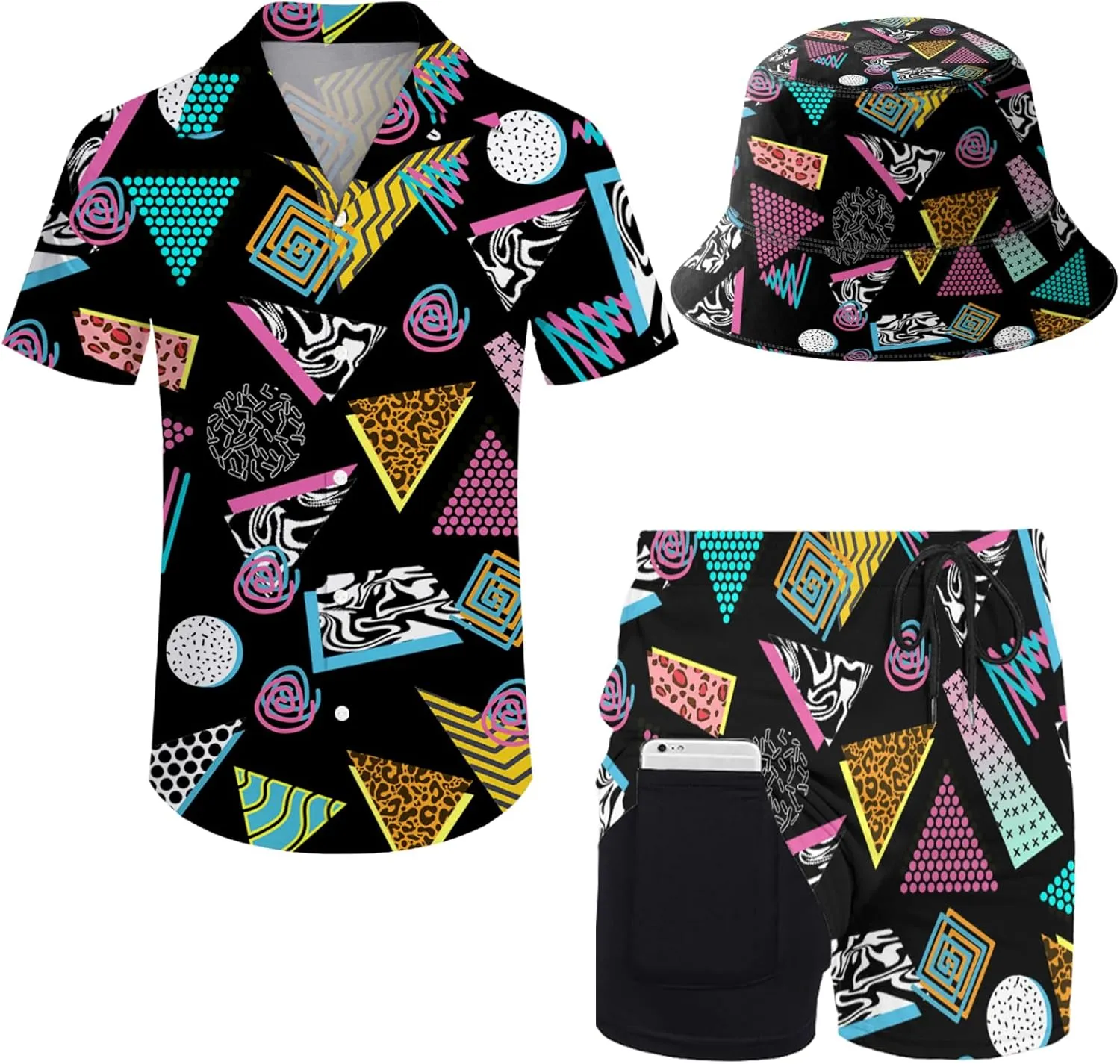 Men's Hawaiian Shirt and Shorts Set 2 Piece Beach Outfits with Bucket Hats for Beach Days and Summer Vibes