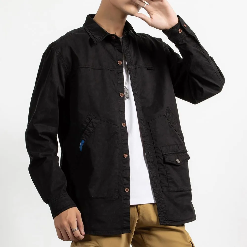 Men's Long Sleeves Work Shirts Relaxed Fit Button Down Multi Pockets Cotton Shirts