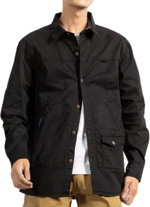 Men's Long Sleeves Work Shirts Relaxed Fit Button Down Multi Pockets Cotton Shirts