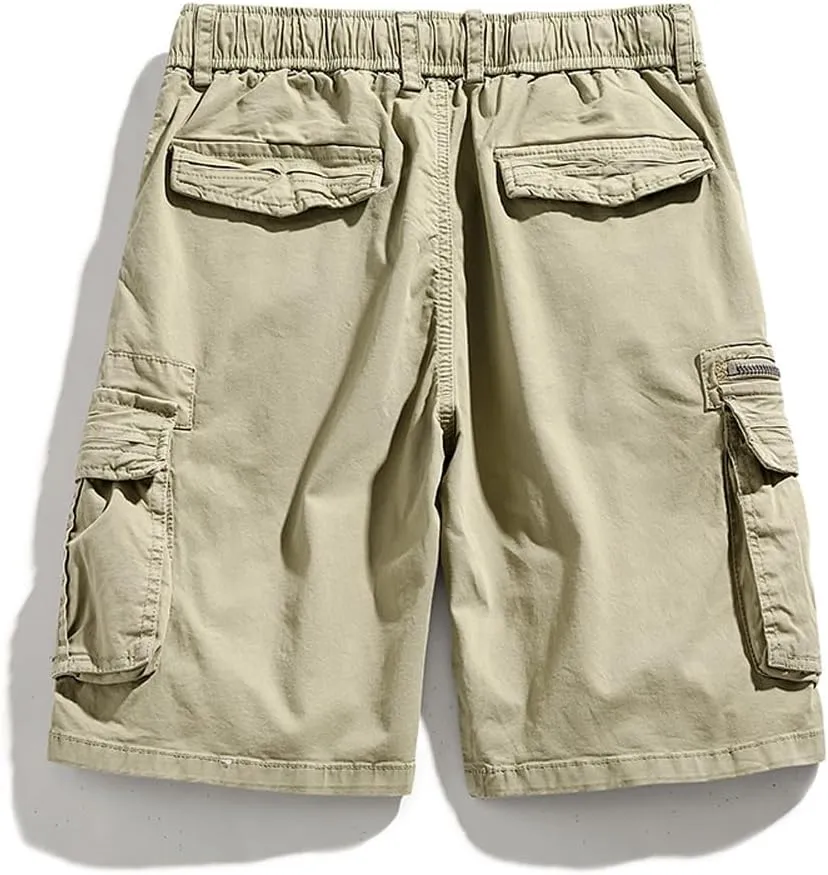 Men's Regular Fit Military Cargo Shorts Summer Drawstring Zipper Pockets Work Shorts