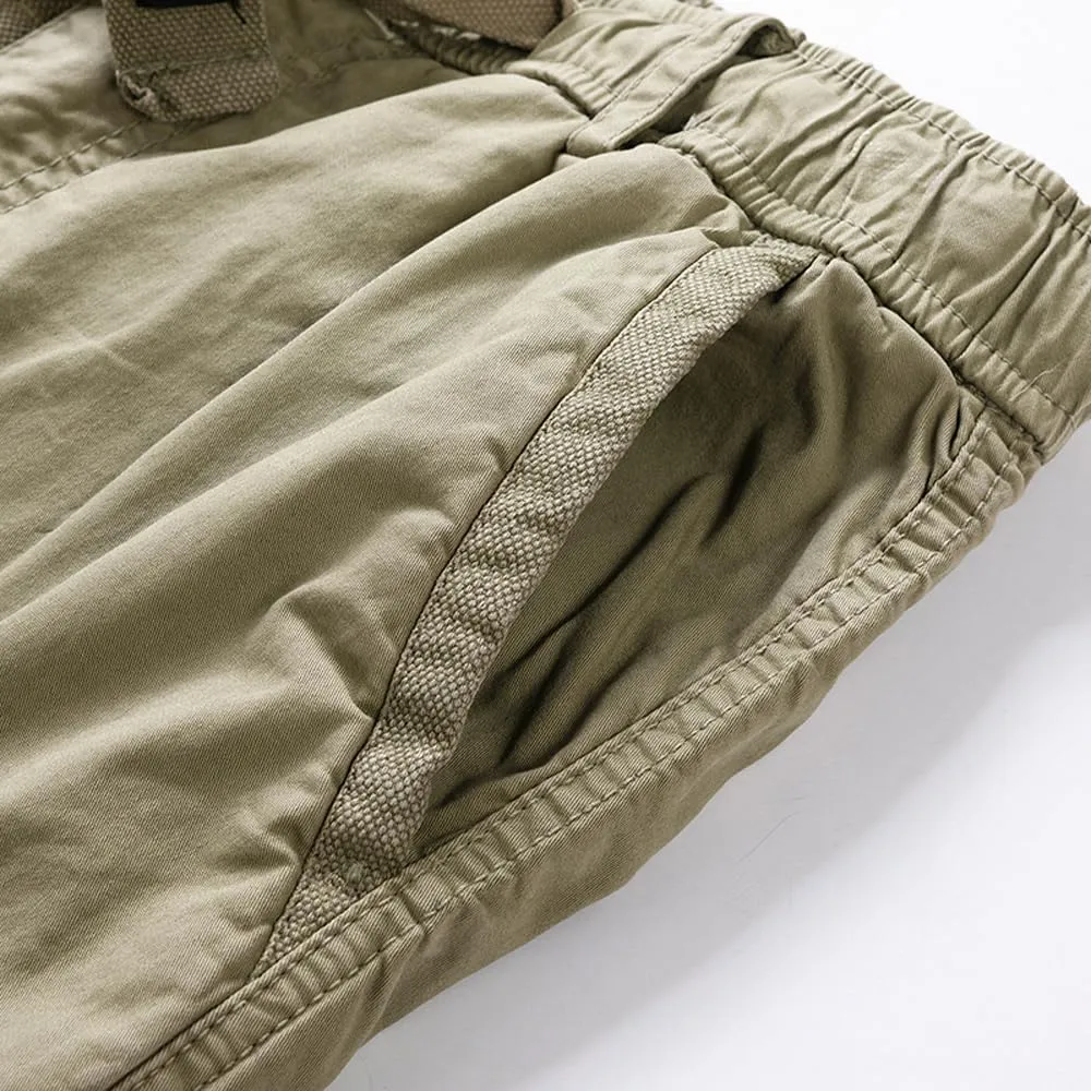 Men's Regular Fit Military Cargo Shorts Summer Drawstring Zipper Pockets Work Shorts