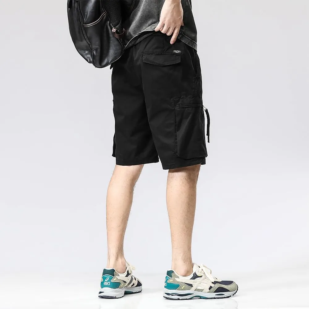 Men's Zipper Pockets Cargo Shorts Summer Solid Breathable Cotton Work Shorts