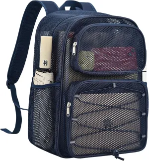 Mesh Backpack Heavy Duty See Through Mesh Bag with Paded Strap Large Capacity for Sports Hiking Travel Outdoor Beach, Blue