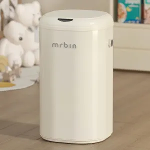 Metal Motion Sensor Adsorption Diaper Pail Refills with Lid, 8gal / 30L Covered Touchless Square Baby Adult Trash Can, Pet Litter Garbage Bucket for Nursery Bedside, Bathroom, Toilet, White