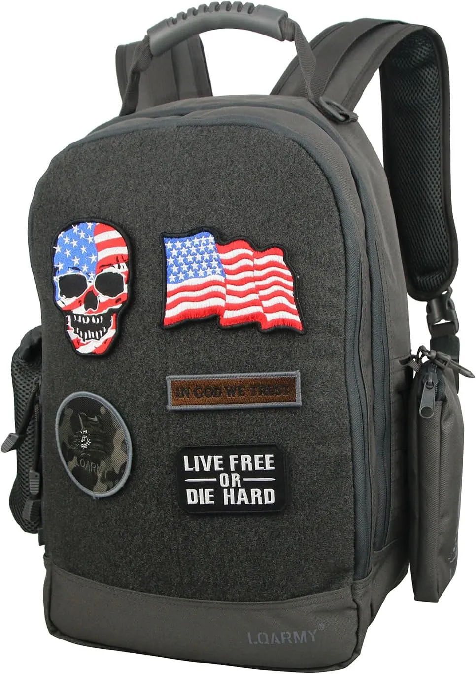 Military Tactical Backpack Work Bag with Five Patches Including 1 US Flags for Outdoor (Grey)