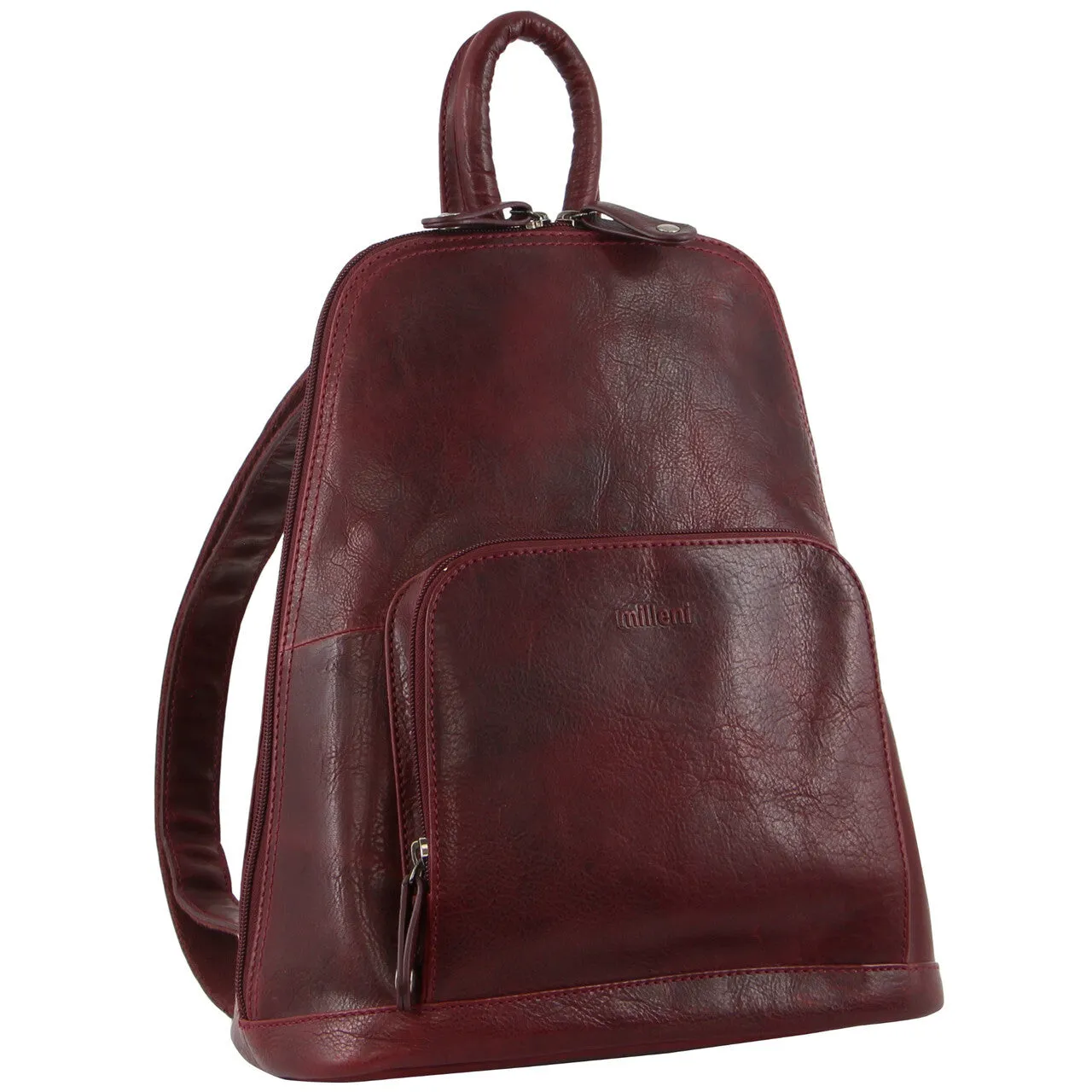 Milleni Italian Nappa Leather Twin Zip Backpack