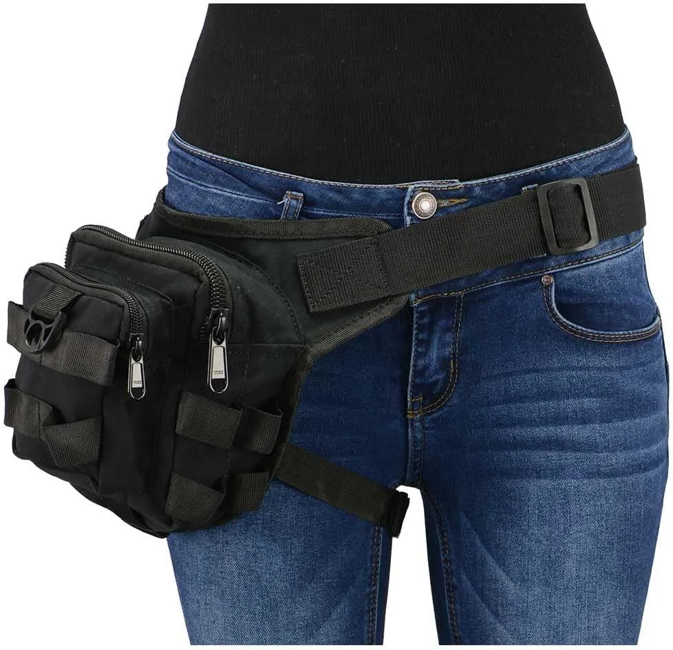 Milwaukee Leather MP8841 Black Textile Conceal and Carry Tactical Thigh Bag with Waist Belt