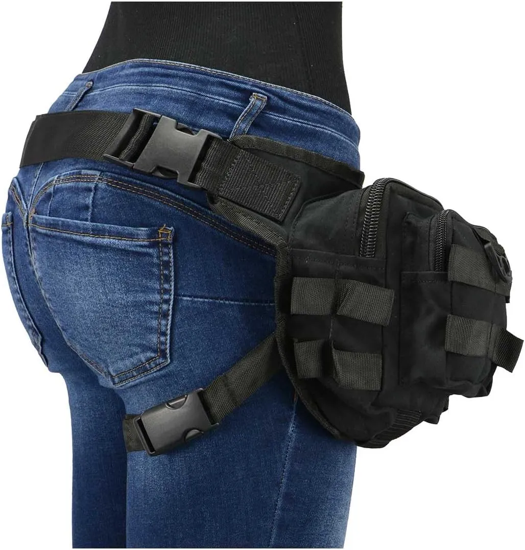Milwaukee Leather MP8841 Black Textile Conceal and Carry Tactical Thigh Bag with Waist Belt