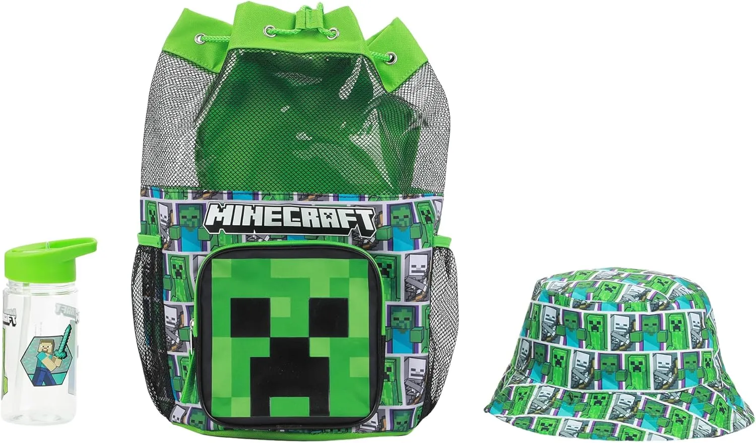 Minecraft Creeper 3-Piece Green Swim Beach Backpack Set
