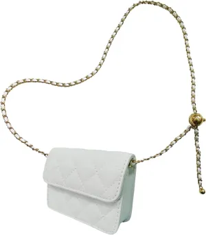 Mini Belt Bag - Synthetic Leather Quilted Crossbody Bag for Women - Trendy Accessories - White