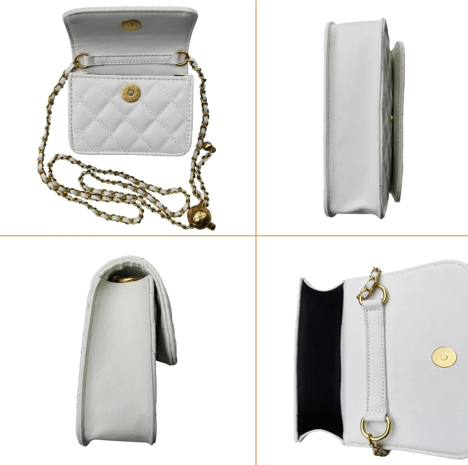 Mini Belt Bag - Synthetic Leather Quilted Crossbody Bag for Women - Trendy Accessories - White