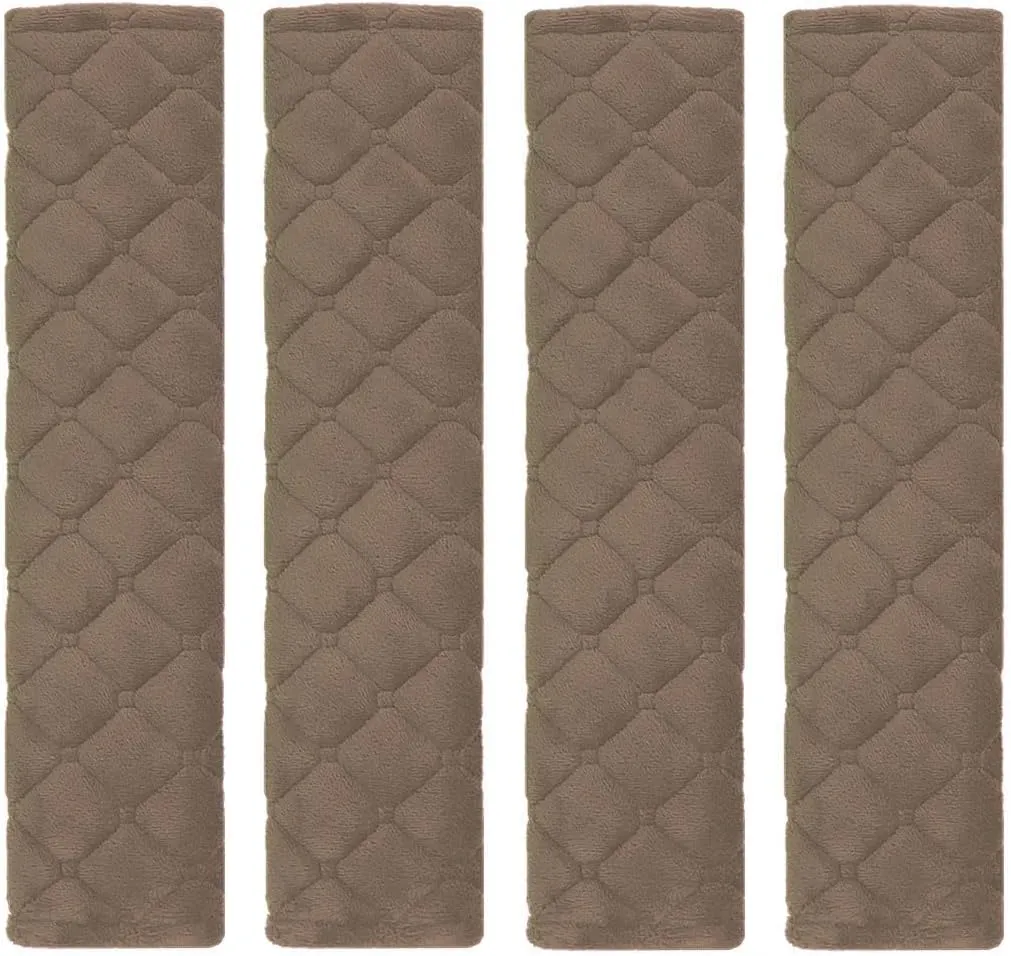 MIRKOO Car Seat Belt Cover Pad, 4-Pack Soft Car Safety Seat Belt Strap Shoulder Pad for Adults and Children, Suitable for Car Seat Belt, Backpack, Shoulder Bag, Laptop Computer Bag(4-Khaki)