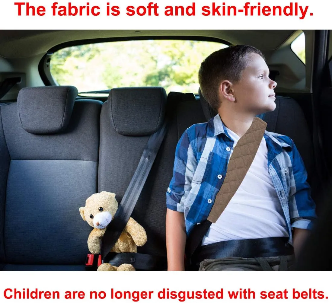MIRKOO Car Seat Belt Cover Pad, 4-Pack Soft Car Safety Seat Belt Strap Shoulder Pad for Adults and Children, Suitable for Car Seat Belt, Backpack, Shoulder Bag, Laptop Computer Bag(4-Khaki)