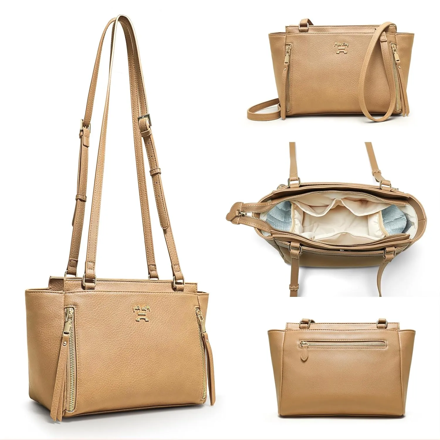 miss fong Small Diaper Bag Mini Diaper Bag, Crossbody Diaper Bags, Diaper Bag Purse, Diaper Clutch with 7 Diaper Bag Organizers,2 Insulated Pockets and Adjustable Shoulder Strap(Peanut)