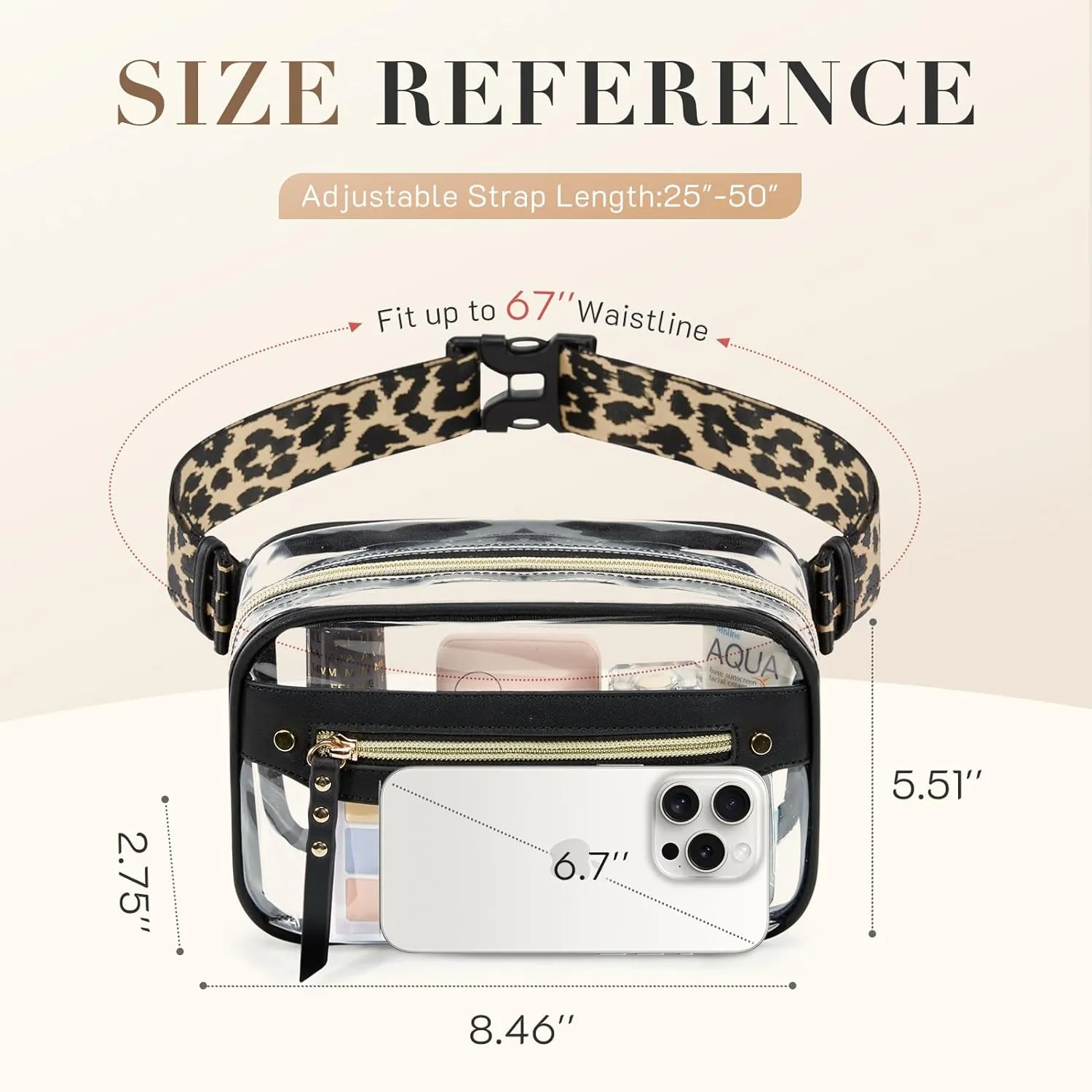 Missnine Clear Fanny Pack Stadium Approved for Women Clear Bag for Stadium Events Concert Clear Belt Bag Transparent Waist Bag with adjustable strap for Sports, Travel, Beach