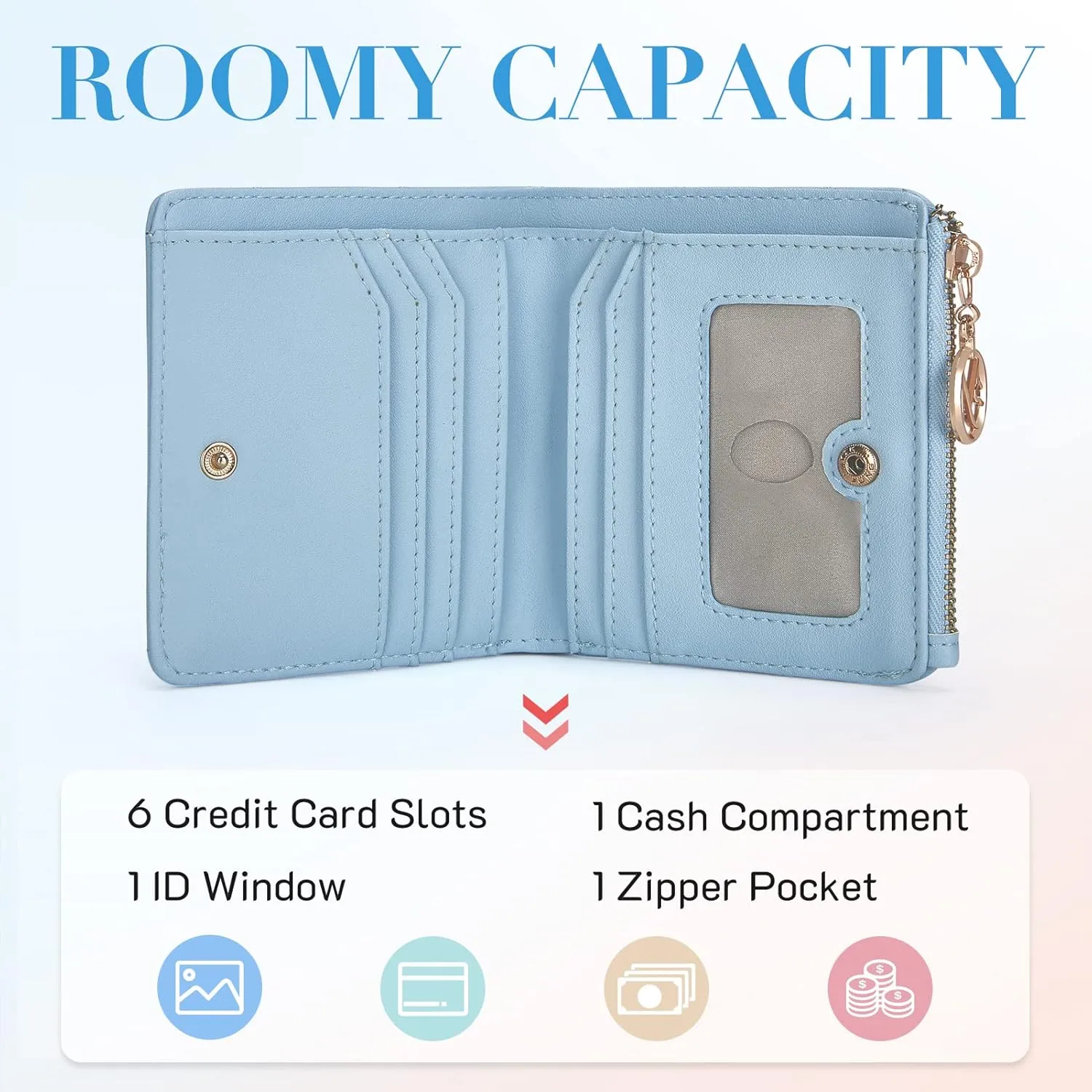Missnine Small Wallet for Women RFID Card Holder Compact Ladies Wallet Pink Quilted Bifold Purse with ID Window and Coin Pocket