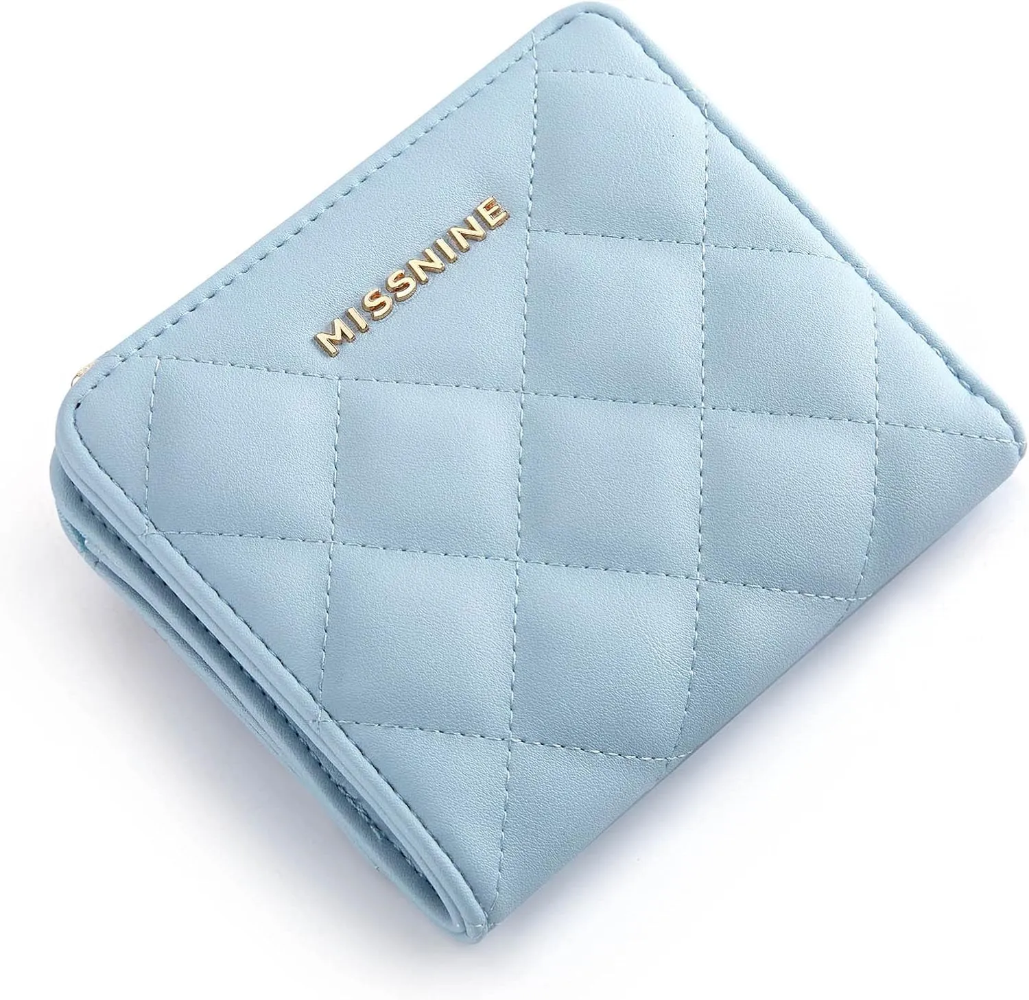 Missnine Small Wallet for Women RFID Card Holder Compact Ladies Wallet Pink Quilted Bifold Purse with ID Window and Coin Pocket