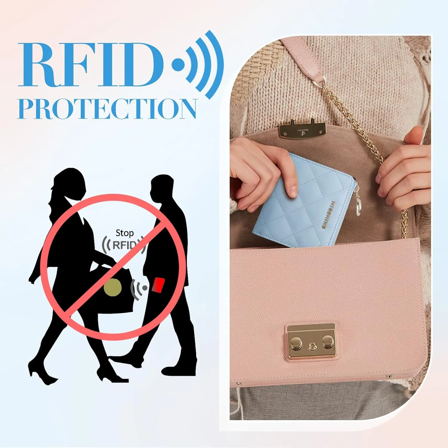 Missnine Small Wallet for Women RFID Card Holder Compact Ladies Wallet Pink Quilted Bifold Purse with ID Window and Coin Pocket