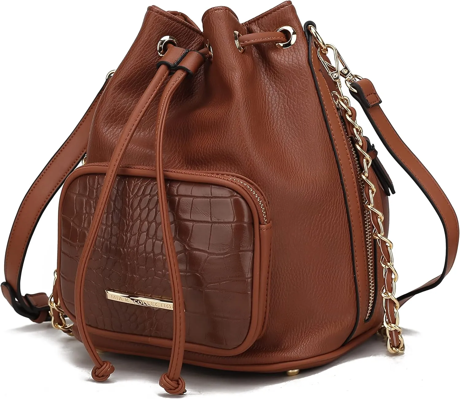MKF Collection Bucket Shoulder Bag for Women Vegan Leather Crossbody Bag, 2 different style of straps Handbag Purse By Mia K