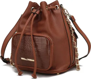 MKF Collection Bucket Shoulder Bag for Women Vegan Leather Crossbody Bag, 2 different style of straps Handbag Purse By Mia K