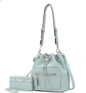 MKF Collection Crossbody Bucket Bag for Women, Drawstring Hobo Shoulder Bags Fashion Handbag Purse with Wristlet Wallet