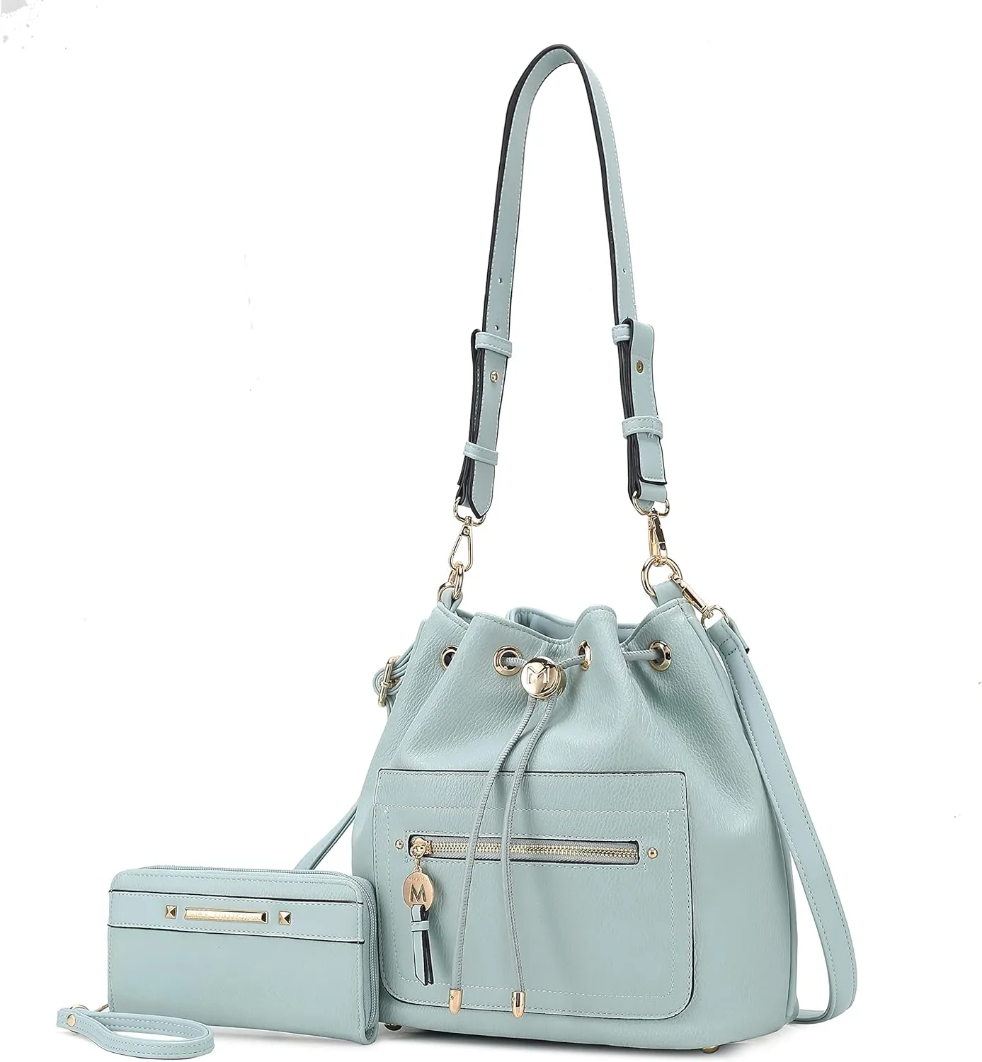 MKF Collection Crossbody Bucket Bag for Women, Drawstring Hobo Shoulder Bags Fashion Handbag Purse with Wristlet Wallet
