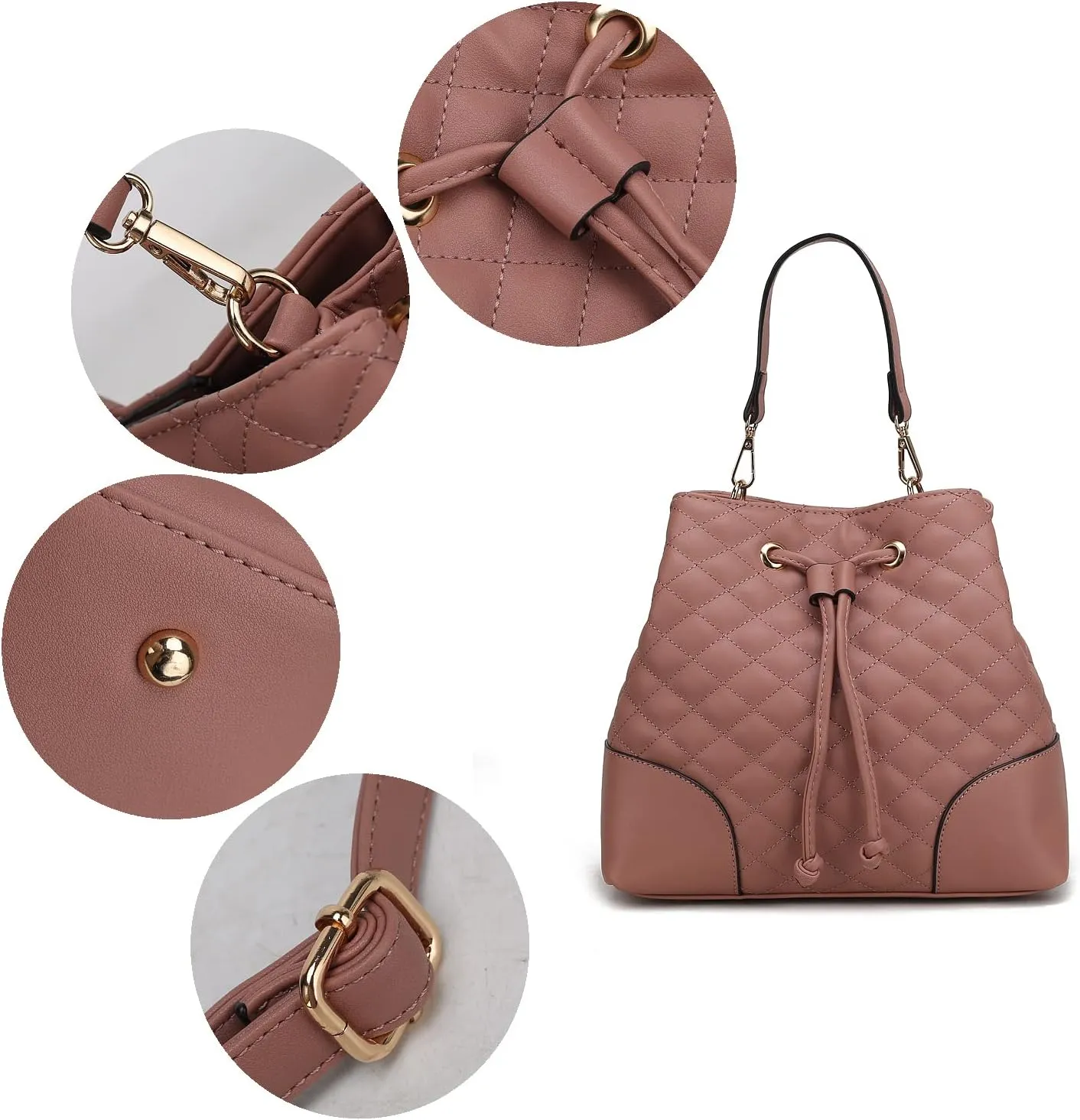 MKF Collection Women's Bucket Bag With Wristlet Wallet, Vegan Leather Hobo Bag Handbag Set Crossbody Bag by Mia K