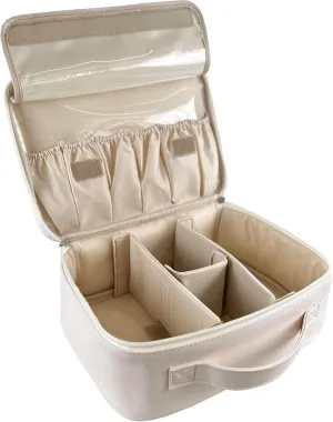 MKPCW Multifunctional Travel Makeup Bag Cosmetic Organizer with Removable Dividers, Brush Holder & Luggage Strap – Waterproof Large Capacity Toiletry Pouch for Women, Gym, Daily Use (White)