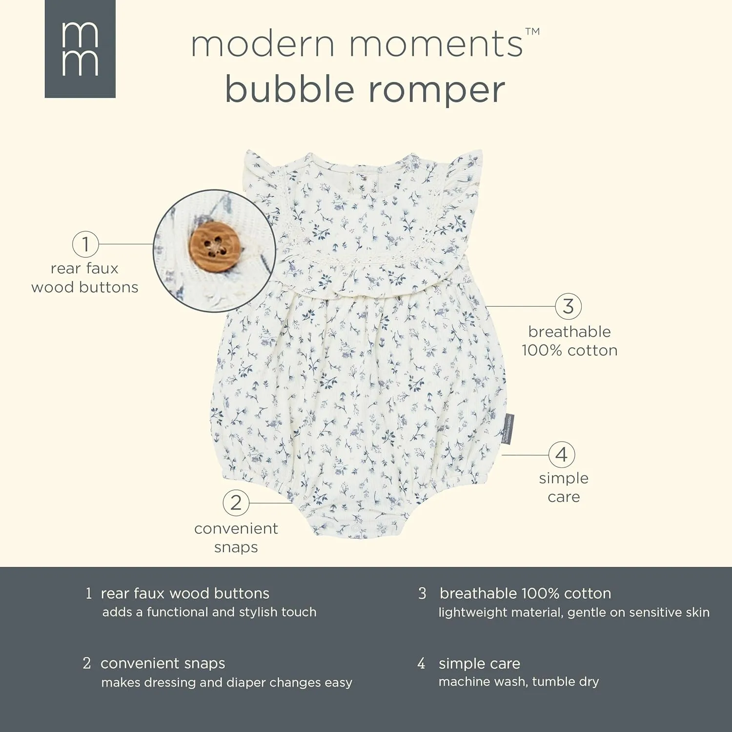 Modern Moments by Gerber Baby Girls Ruffle Bodice Bubble Romper
