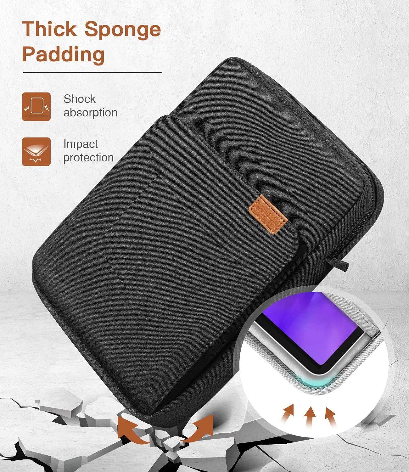 MoKo 9-11 Inch Tablet Sleeve Bag Handle Carrying Case with Shoulder Strap Fits iPad Pro 11 inch,iPad 10th 10.9,iPad 9/8/7th Generation 10.2,iPad Air 5/4th 10.9,iPad 9.7,Tab S8/S9 11", Black & Gray